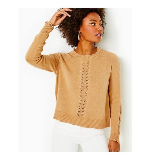 NWT LILLY PULITZER ESMA SWEATER *HEATHERED RATTAN* RAGLAN CREWNECK XS - Picture 2 of 13